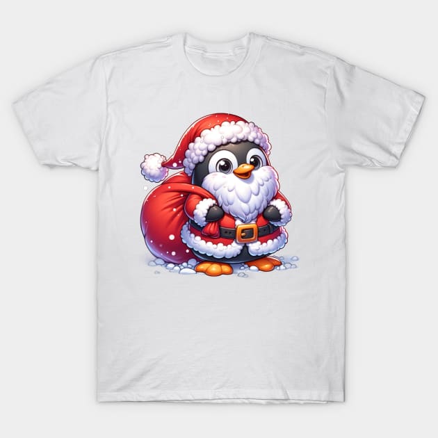 Santa Penguin T-Shirt by TooplesArt